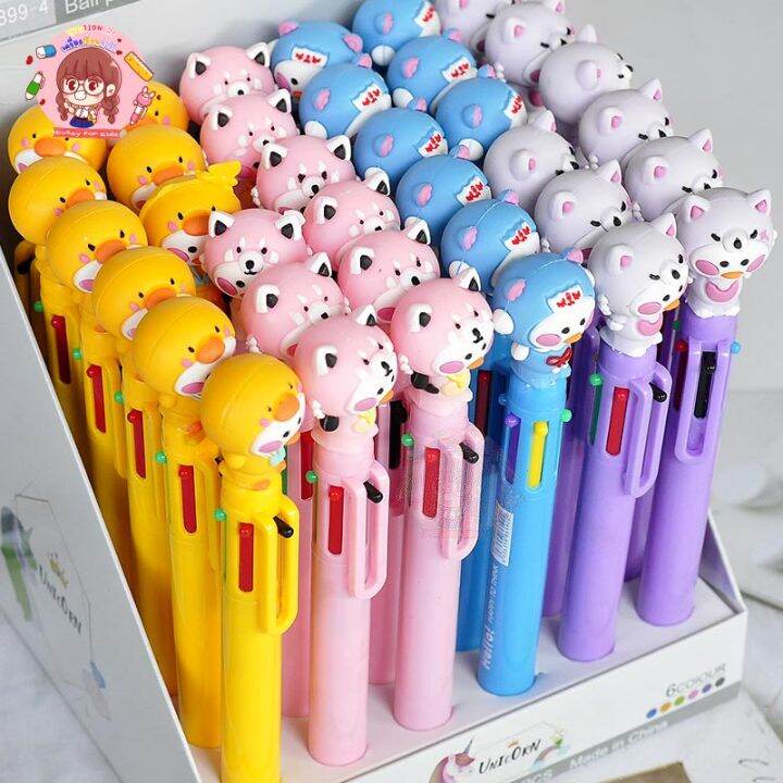 พร้อมส่ง-ปากกา-6-สี-หัวการ์ตูน-น่ารักๆ