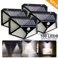 ไฟติดผนังโซล่าเซลล์พลังงานแสงอาทิตย์ เซ็นเซอร์ Solar light 100 LED 3 โหมด ไฟออก 4 ทาง