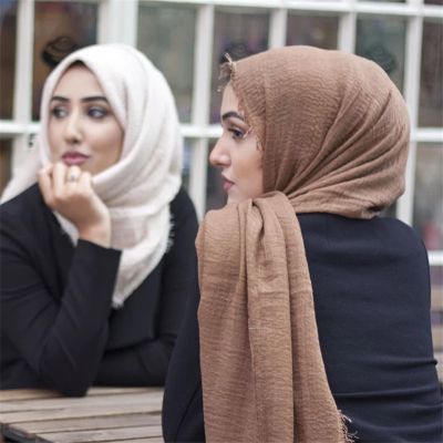 【YF】 70x175Cm Women Muslim Crinkle Hijab Scarf Soft Cotton Headscarf Head Wraps Femme Musulman 2022 New