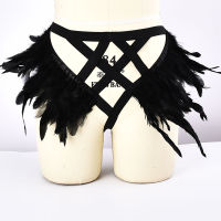 Black Feather Epaulet Shoulder Piece Body Harness Set Feather Harness Epaulets Edgy Fashion Shoulder Accessories Cosplay Garter