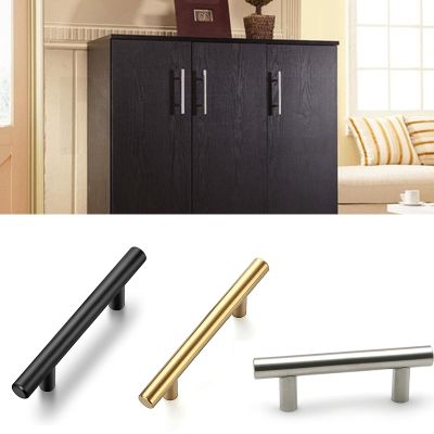 【LZ】♛▧  Black Golden Silver Handle Cupboard Stainless Steel T Bar Straight Handle Knobs Kitchen Cabinet Door Knob Furniture Drawer Pull