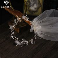 ﹍ CC Wedding Veil Wreath Flower Crown Bridal Veils Elegant Fashion Jewelry Accessories for Women Bride Soft Yarn Romantic DIY V667