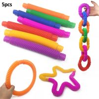 （A Decent） 5PCS Fidget Pop TubePipe SensoryFor StressAnxiety ReliefBendable Multi-Color StimmingFor Kids