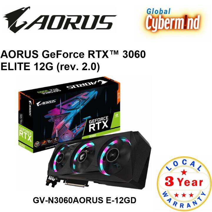 GIGABYTE AORUS GeForce RTX 3060 Elite 12G (REV2.0) Graphics Card, 3X