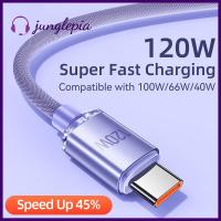 JUNGLEPIA สายแกนหลักทองแดงชนิด C สายชาร์จ6A 120W ตัวถักแบบพกพาสายข้อมูลหัวเข็มขัดเสริมแรงสายชาร์จสายเคเบิลชาร์จโทรศัพท์เคลื่อนที่