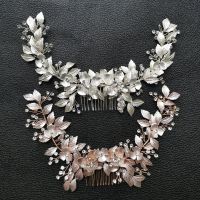 ◐ SLBRIDAL Handmade Wired Rhinestones Crystals Flower Leaf Long Wedding Hair Comb Bridal Headband Hair accessories Women Jewelry