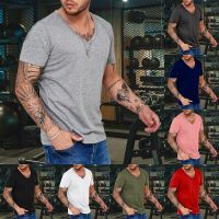 Mens V คอเสื้อ T แฟชั่น Casual Quick Dry Breathable Sweat Wicking Short Sleeve Top Mens Graphic Tees หลวม Fit Under Shirt Men Long Sleeve Athletic Tops Tie Long Sleeve Scoop Neck Tee For Men Workout Short Sleeve Polyester เสื้อรัดรูปตัวยาว