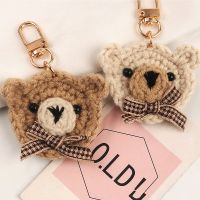 Handmade Wool Woven Bowtie Bear Keychains Earphone Pendant Decoration Cute Knitted Animal Keyrings For Women Wedding Party Gifts