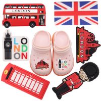 1-6Pcs PVC London Bus Soldier Boys Girls Slipper Shoe Charms Accessories England Shoe Buckle Fit Croc Jibz Holiday Gift