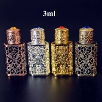 4pcs/24pcs 3ml Antiqued Metal Perfume Bottle Empty Arab Style Alloy Hollow Out Essential Oils Bottle with Glass Dropper