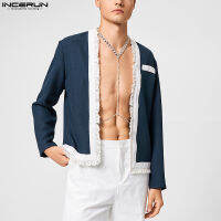 [สมบูรณ์แบบ] INCERUN Mens Vintage Long Sleeve Tassels Cardigan Coat Open Front Holiday Jackets (สไตล์ตะวันตก)