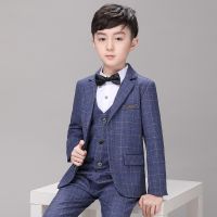 [COD] Boys plaid suit 2022 autumn and winter new childrens flower girl dress piano catwalk plus velvet