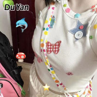 Du Yan ผีเสื้อสายสีขาวเสื้อกล้ามสวมเสื้อเอวลอยผู้หญิง2023เข้ารูปพอดี