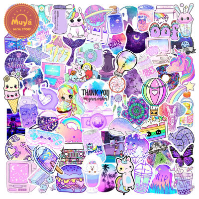 MUYA 100pcs VSCO Purple Stickers Waterproof Cute Rainbow Vinyl Stickers for Laptop