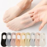 ◕☒▽ 5Pairs Women Invisible Boat Socks Breathable Silicone Non-slip Ultra-thin Sock Slippers High Quality Elastic Ice Silk Low Sox