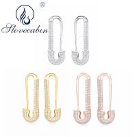 Slovecabin Micro Pave Safety Pins Pulse Ear Cuff Single Earring 925 Sterling Silver With CZ Original Design 2019 Simple Jewelry