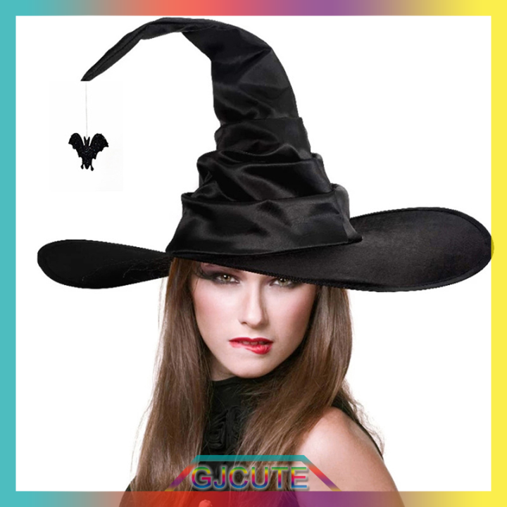 gjcute-unisex-halloween-angled-หมวกแม่มดสีดำพับพ่อมดหมวกผู้ชายผู้หญิงปาร์ตี้