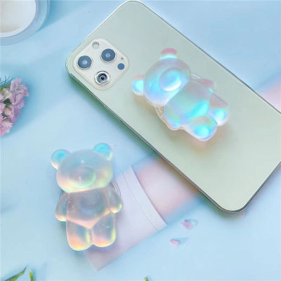 【cw】Matte Rainbow Color Bear Cloud Shaped Phone Socket Universal Stand Holder Griptok Support For Grip Tok Folding cket ！