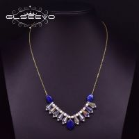 GLSEEVO Real Natural Pearl Crystal Pendant Necklace For Women Girls Party Lapis Lazuli Silver 925 Jewelry Design GN0190