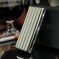 ✟◎◇ High-end Portable Stainless Steel Corrugated Cigarette Case Metal 10 Cigarettes Box Flip Holder Smoking Tools with Gift Box