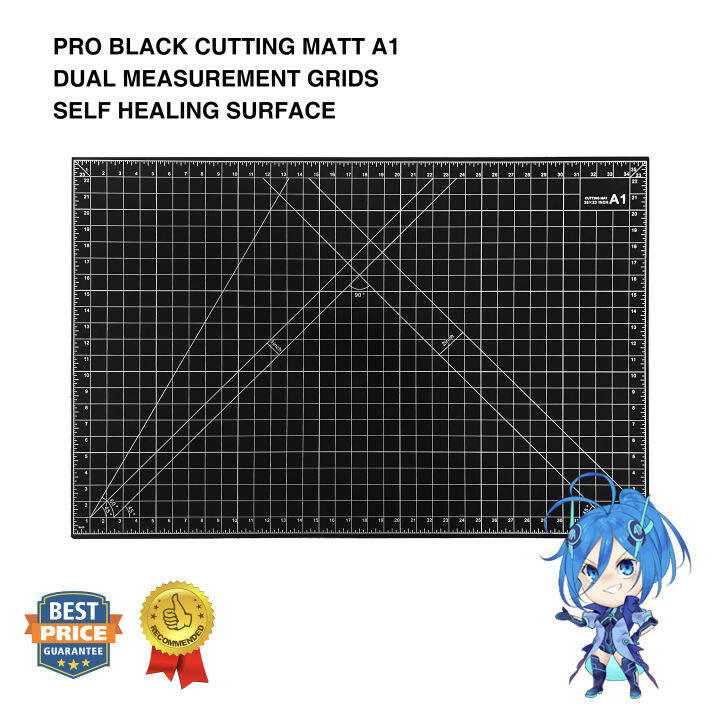 Cutting Mat A1 Size Pro Black Self Healing Grid Board for Precision in