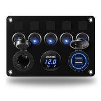 5 Gang LED Switch Panel 12V Power Outlet 4.2A USB Charger Digital Voltmeter Toggle Switch Control For Boat Camper Marine RV