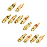 RCA Connector Plug,12-Pack RCA Female Plug Screws Audio Video In-Line Jack Adapter Gold Plated Solder Type,Gold