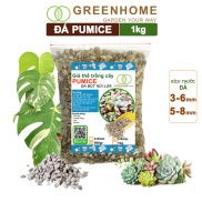 Đá bọt núi lửa pumice Greenhome, bao 1kg, lót chậu, trộn đất trồng sen đá