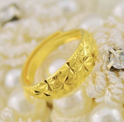 แหวนทองชุบลายดาวคลาสสิก HIALAMA  สำหรับคู่รักปรับขนาดได้อย่างอิสระคู่รักเรียบง่ายแหวนแหวนทรงขนาดกลาง(ผู้หญิง)พร้อมจัดส่ง