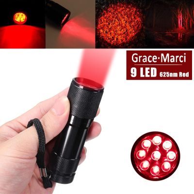 On Sale Mini Pocket 9 LED Red Flashlight Redsight 625nm 3W LED Red Light Torch For Read Astronomy Star Map Preserve Night Vision