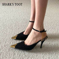 Shark’s tooth Black high-heeled shoes small fairy shoes European and American Roman sandals (size 35-39) JLSX267