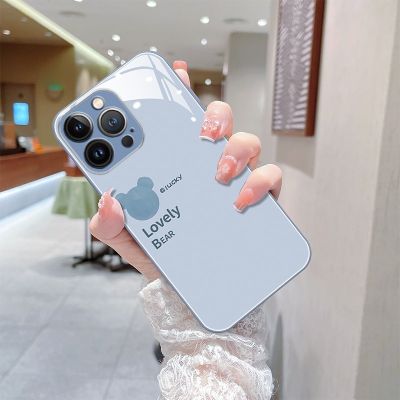 เคสโทรศัพท์มือถือแบบแก้ว ลายหัวหมี Jiehui สําหรับ iPhone 14 13 12 X XS XR 8 7 6