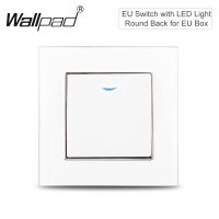 1 Gang 2 Way EU Light Switch With LED Indicator White Tempred Glass Push Button Rocker Switch for EU Round Box Best Sellers