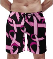 Pink Ribbon Breast Cancer Awareness Printed Mens Quick Dry Shorts Swimming Trunk with Mesh Pockets Beach