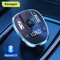 Essager ที่ชาร์จแบตในรถ USB FM ส่งสัญญาณ FM บลูทูธไร้สาย5.0ชุดแฮนด์ฟรีในรถยนต์ MP3ที่ชาร์จความเร็วสูงสำหรับมือถือทุกรุ่น