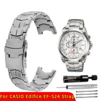 สแตนเลสแท้สายนาฬิกาสำหรับ CASIO Edifice EF-524 สายนาฬิกาสร้อยข้อมือผู้ชาย Watchband Silver Safety Clasp EF524D-Meqiao ke