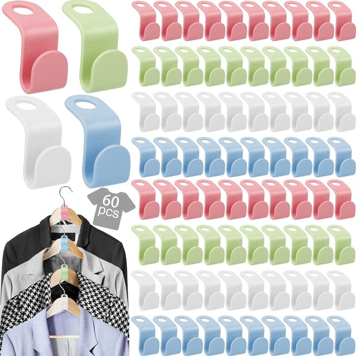 Hanger Connector Hooks 60pcs Plastic Cascading Clothes Hanger Hook in 4  Colors