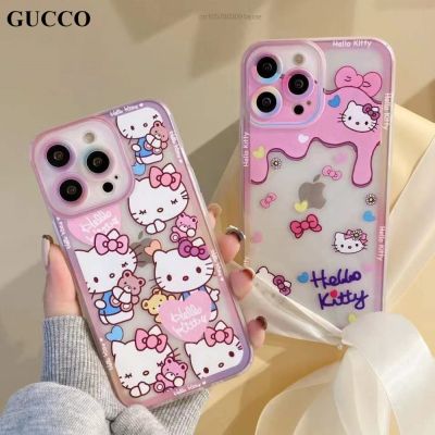 「16- digits」 Sanrio น่ารัก Hello Kitty Cat iphone IPhone 12 13 Pro Max เคสโทรศัพท์11การ์ตูน XR Xsmax Soft Cases7plus 8Plus Y2k สาวผู้หญิง