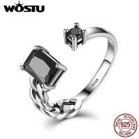 【✱2023 HOT✱】 TE4QDQ SPECIALTY STORE Wostu แหวนนิ้วมือทรงเปิดเพชร Cz สีดำหรูหรา925เงินสเตอร์ลิงสำหรับผู้หญิงผู้ชาย Csr043เครื่องประดับวินเทจคุณภาพดี