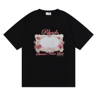 Summer American tide brand HD rose magic mirror print hip hop mens and womens casual cotton short sleeve T-shirt