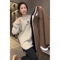 2023 Genuine  Large size sweatshirt over hip mid-length outer wear new winter t-shirt womens long-sleeved top loose and stylish bottoming shirt trendy