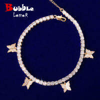 With butterfly Pendant 4mm 1 Row Tennis Chain Anklets Hip Hop Jewelry Gold Color Men Women Feet Link adjustable