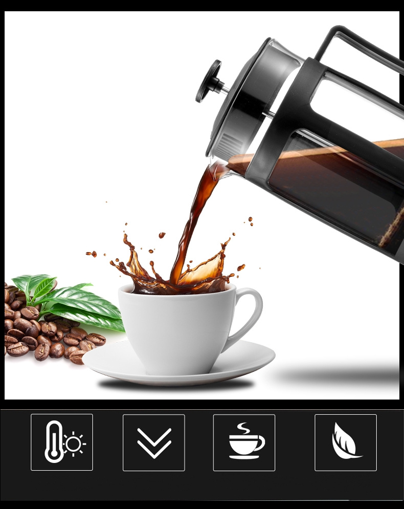 เหยือกชงกาแฟสด ที่ชงกาแฟฝรั่งเศส ที่ชงกาแฟแบบกด หม้อชากาแฟสด กาชงกาแฟสด ขนาด 350/600/800/1000ML French press coffee pot