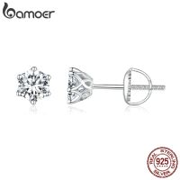 [เครื่องประดับหาน} Bamoer Moissanite 2CT D VVS1สีเงินต่างหูเม็ดกลมส่องแสงแบบกลมตัดเพชรแพลทินัมต่างหูสำหรับผู้หญิง