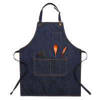 Solid Denim Chef Pocket Pinafore Hairdresser Apron Canvas Master Apron Kitchen Accessories House Cleaning Cooking Women Apron