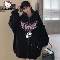 Sanrio Kuromi เสื้อฮู้ดผู้หญิง Harajuku เสื้อกีฬาเสื้อแขนยาวฤดูใบไม้ผลิสไตล์อเมริกัน,เสื้อโค้ทแบบมีซิปเสื้อยืดผู้หญิงทันสมัย Y2k ใหม่