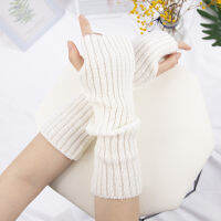 ผู้หญิง Fingerless อะนิเมะถุงมือแขนอุ่นชาวเยอรมันถัก Kawaii โลลิต้าถุงมือข้อมือแขนฮาราจูกุถุงมือ Y2k สีขาวอุปกรณ์เสริม