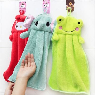 ⊙❄✔ 1PC Hand Towels Absorbent Coral Fleece Cloth Kitchen Towel Easy Clean Cute animal Kitchen Bathroom Hanging wipe Towel
