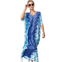 ผู้หญิงเซ็กซี่ V คอ Batwing แขนชุด Coverup Kaftan ชุดว่ายน้ำ Cover Up Beach Maxi Long Dress