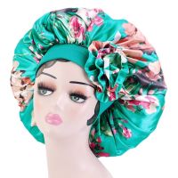 ✜◕ Extra Large Silky Satin Hair Bonnet For Women Thick Hair Sleep Cap Elastic Band Beanie African Headwrap Flower Turban Chemo Caps